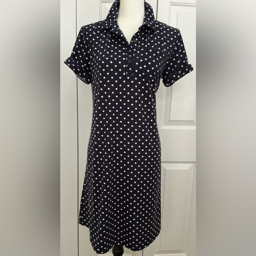 Harlow & Rose Polka Dot Collared Dress - navy and White NWT